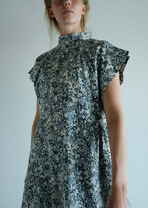 Florence Silk Dress - Print Blue