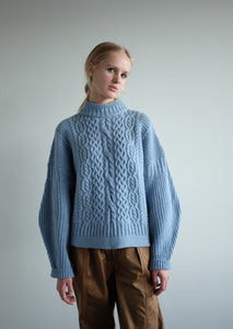 Cora Mono Wool Pullover - Light Blue Melange