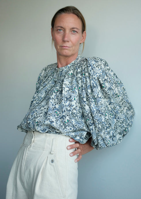 Flora Silk Blouse - Print Blue